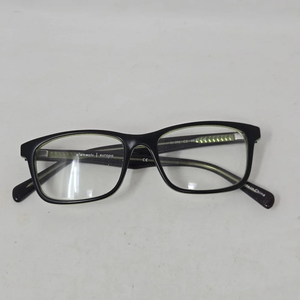 Elements Europa EL-292 Black Green Rectangular Eyeglass Frames 49-17-140